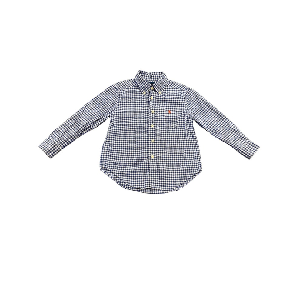 Ralph Lauren Gingham Button Down Shirt Boys 4 4T Blue White Check Long Sleeve